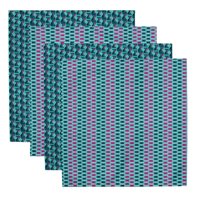 Cloth Napkin Set in Native Teal Motifs