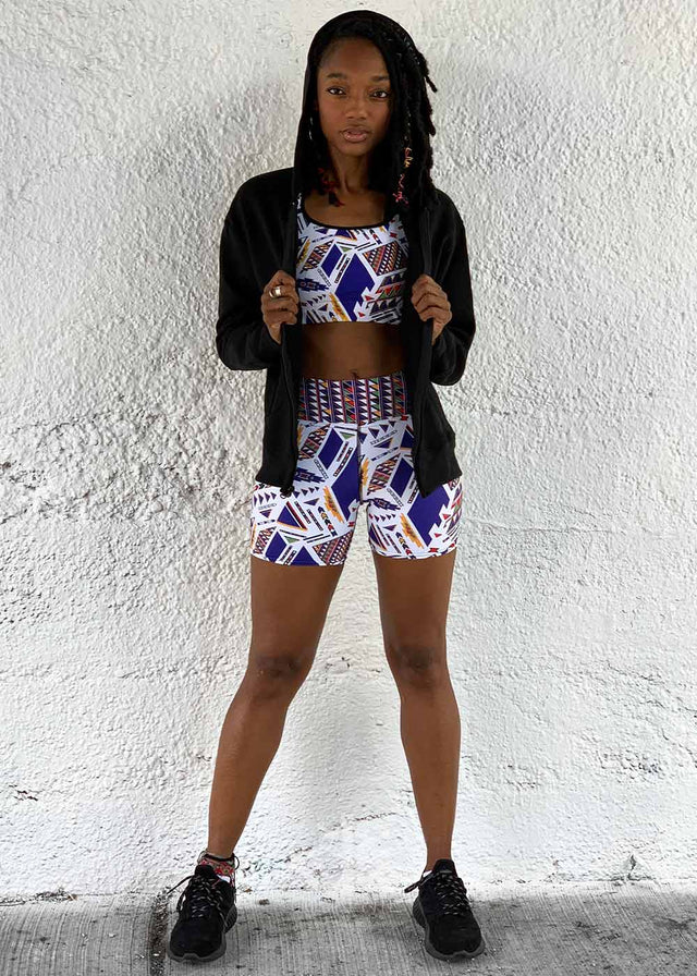 High-Waist Biker Shorts Ndebele Navajo Print