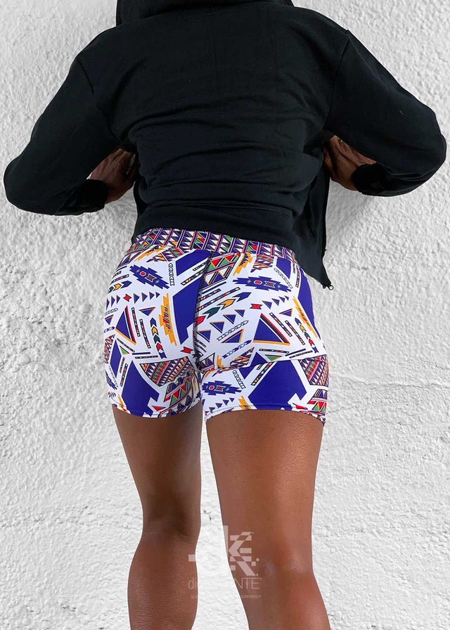 High-Waist Biker Shorts Ndebele Navajo Print