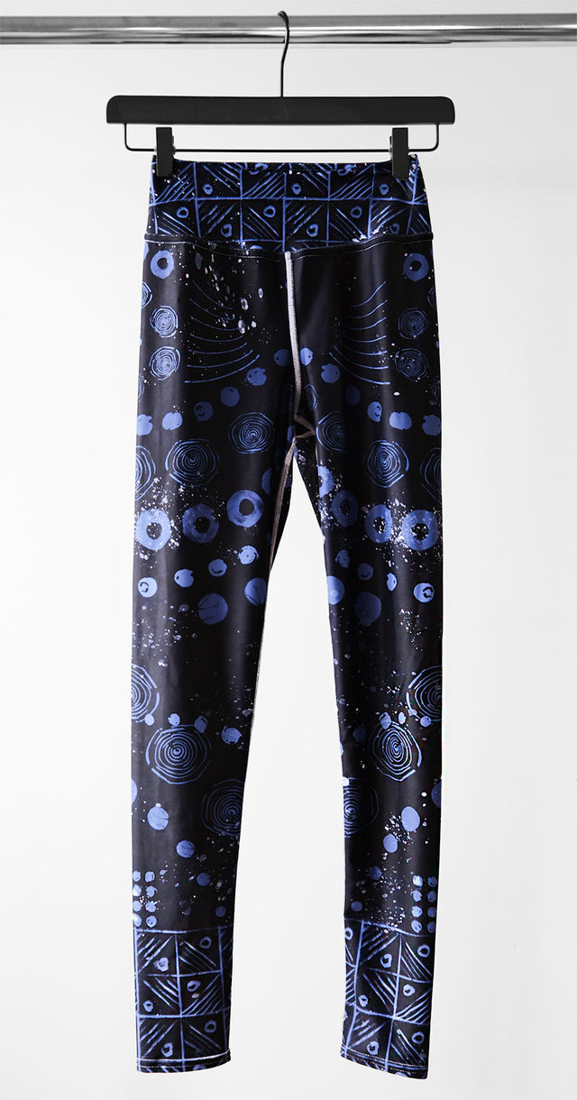 Full Length High-Waist Yoga Legging, Indigo Adire