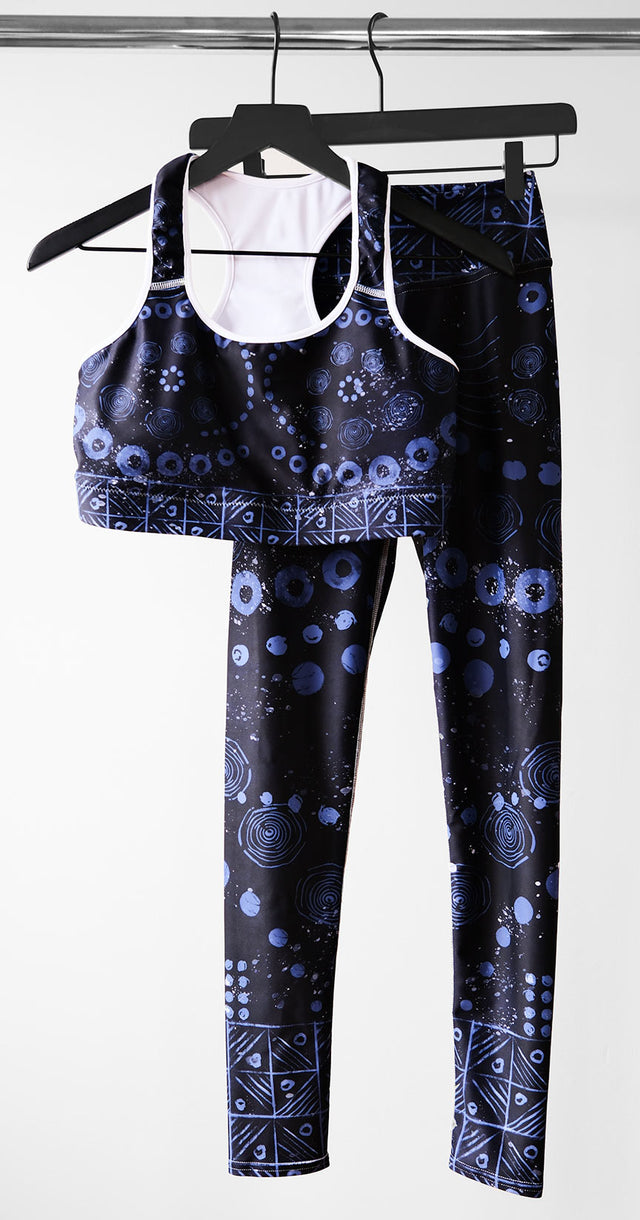 Full Length High-Waist Yoga Legging, Indigo Adire