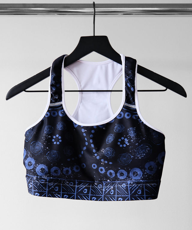 Yoga Bra in Indigo Adire