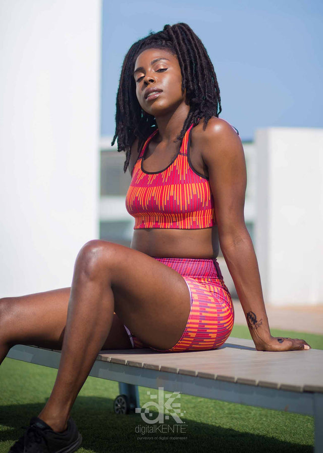 Yoga Bra, Ruby Leaves Kente