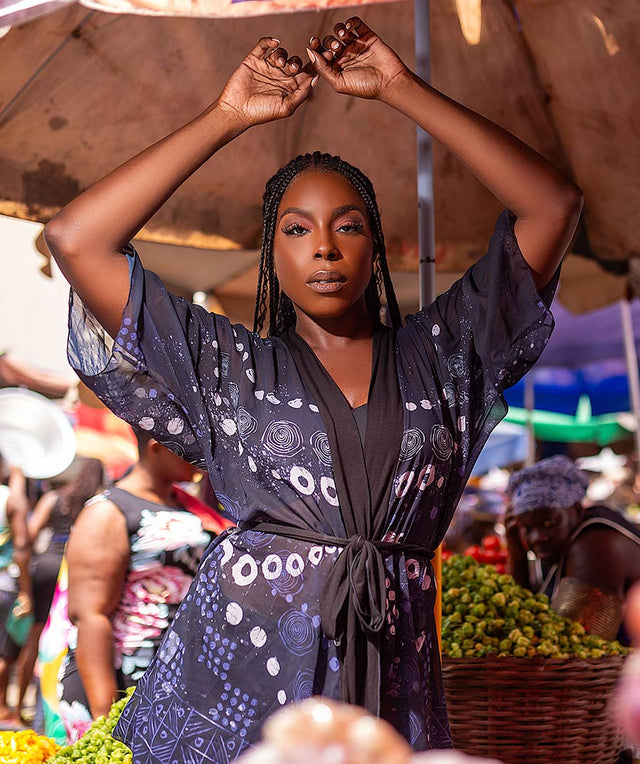 Beach Kimono Robe - Indigo ADIRE