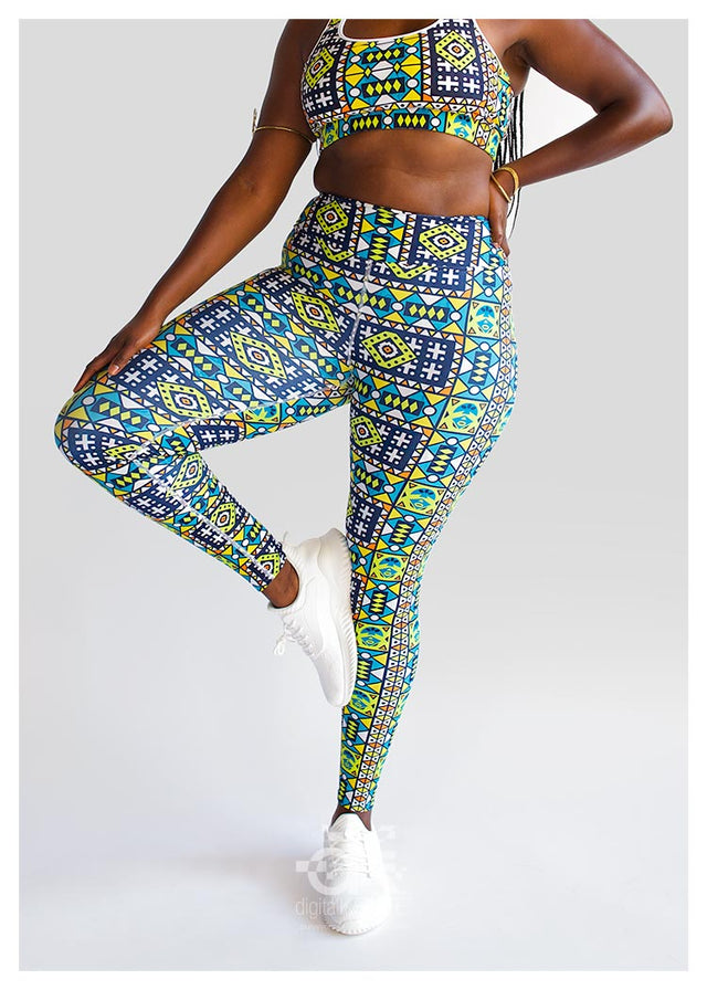 Full Length High-Waist Yoga Leggings, Bahia Beach