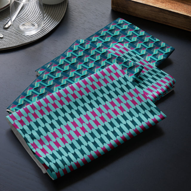 Cloth Napkin Set in Native Teal Motifs