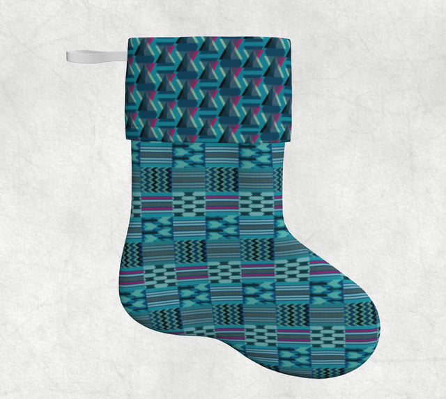 Holiday Stocking, Native Teal Kente