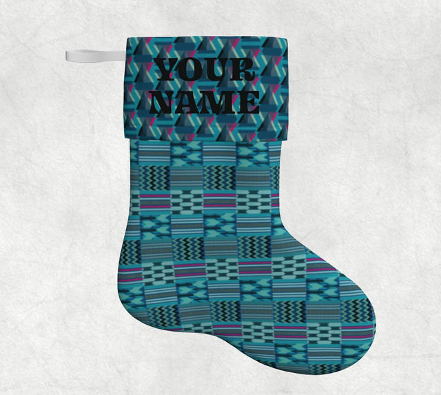 Holiday Stocking, Native Teal Kente