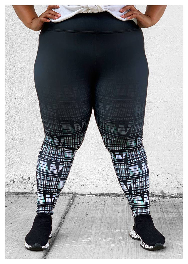 Full Length High Waist Leggings Blk&Grn Ombré